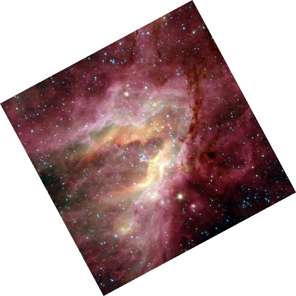 M17 RGB image using Spitzer data channels 1,2,4 